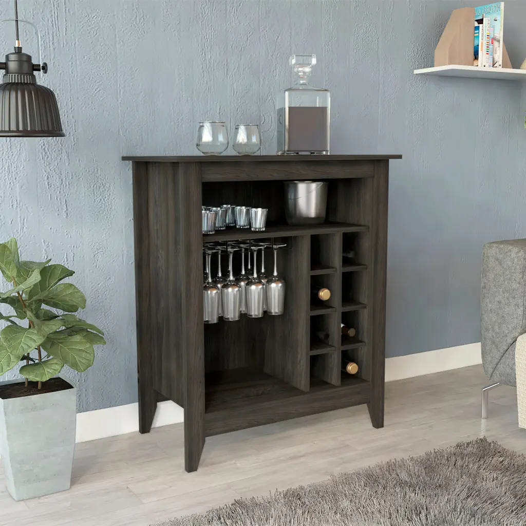 Essential Bar Cabinet One Open Shelf Six Constructed Wine Rack tuhome