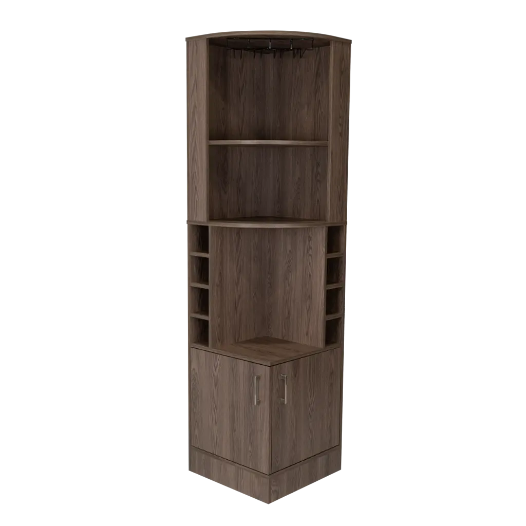 Syrah Corner Bar Cabinet Two External Shelves Brown Primary Living Space tuhome