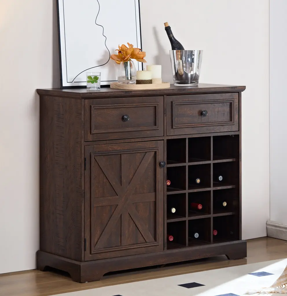 Farmhouse Liquor Cabinet Bar Cabinet 2 Drawers Wine Bar Storage yilong furniture