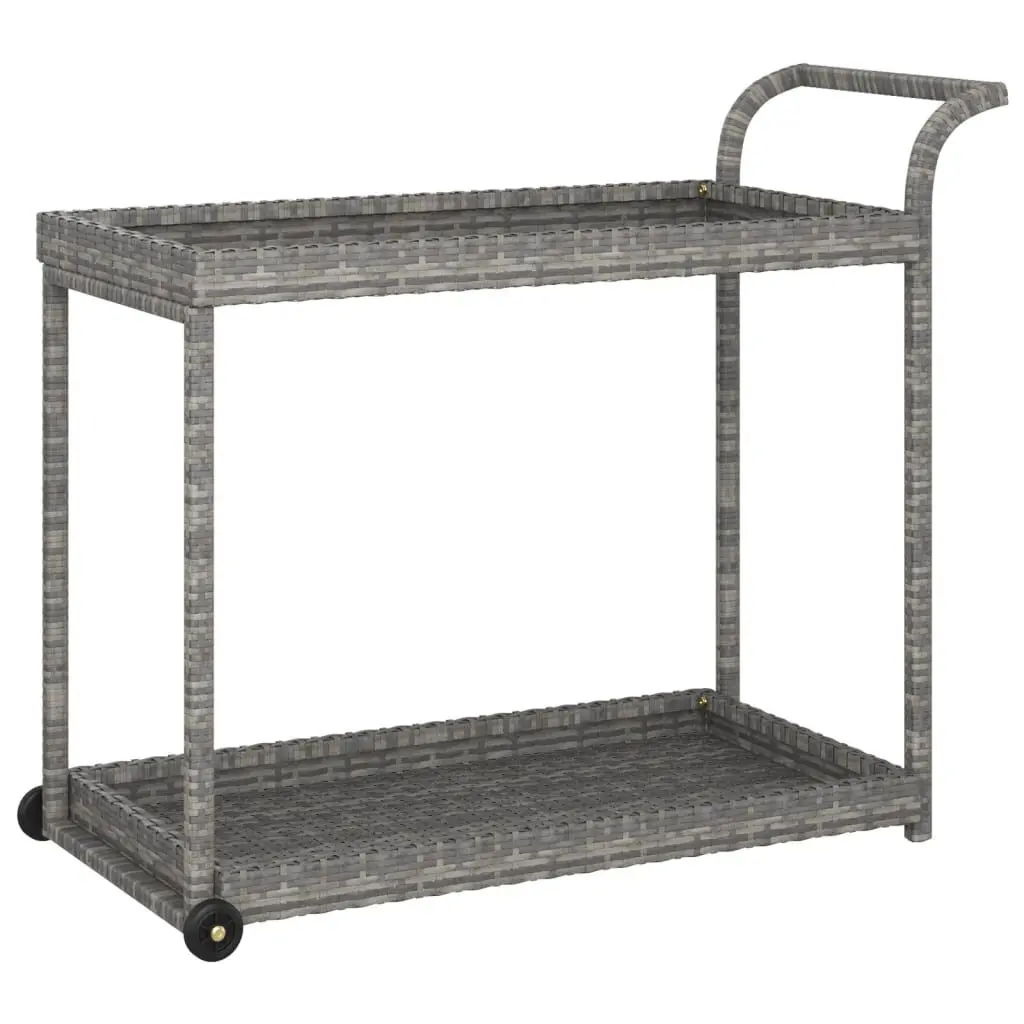 Gray Poly Rattan Bar Cart 39.4x17.7x32.7 Inches Mobile Serving Cart