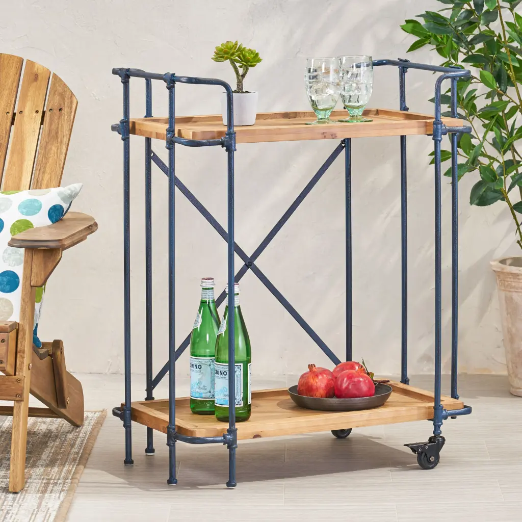 Eden Plummers Pipe Bar Cart Antique Black Wood Metal Rolling Cart nh-cloudhouse--canada-
