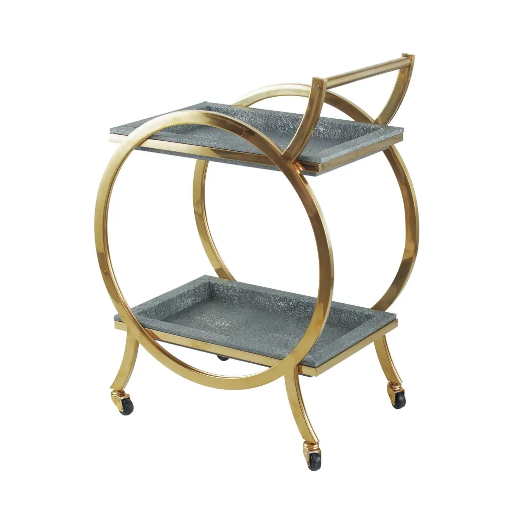 Sia 34 Inch Rolling Bar Cart Round Steel Frame Removable Trays Gray Finish royal hampton