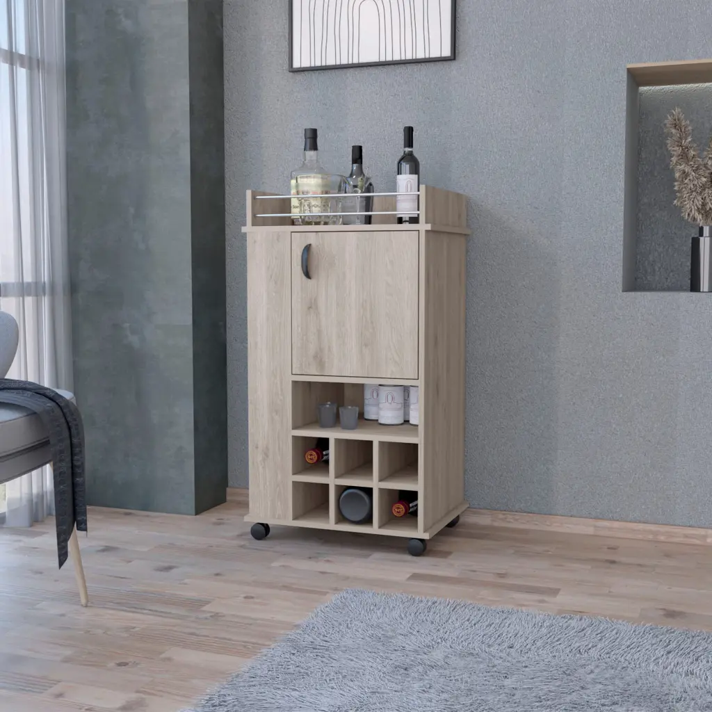 Farson Bar Cart 2 Side Shelves 6 Bottle Wine Rack And Casters Light Wood rta muebles colombia