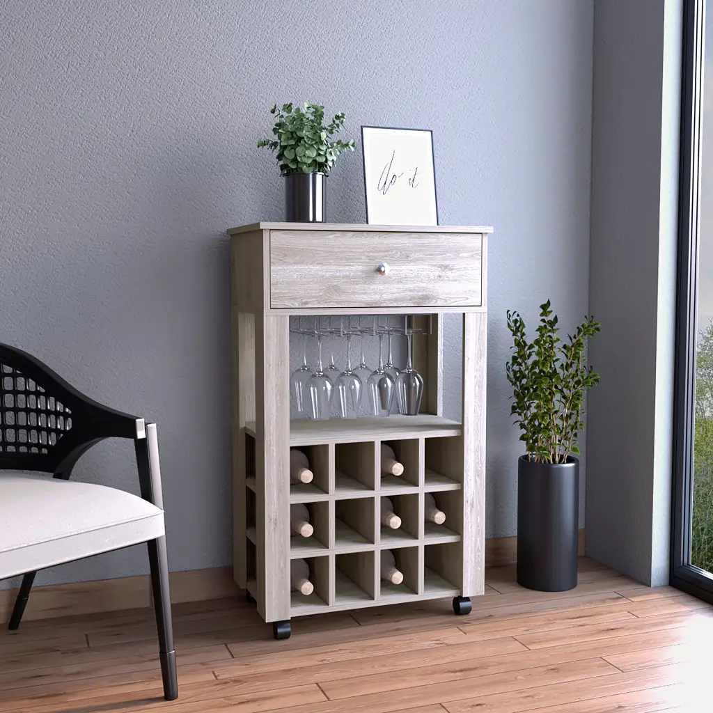 Memphis Bar Cart Twelve Built Wine Rack Four Legs Open Shelf rta muebles colombia
