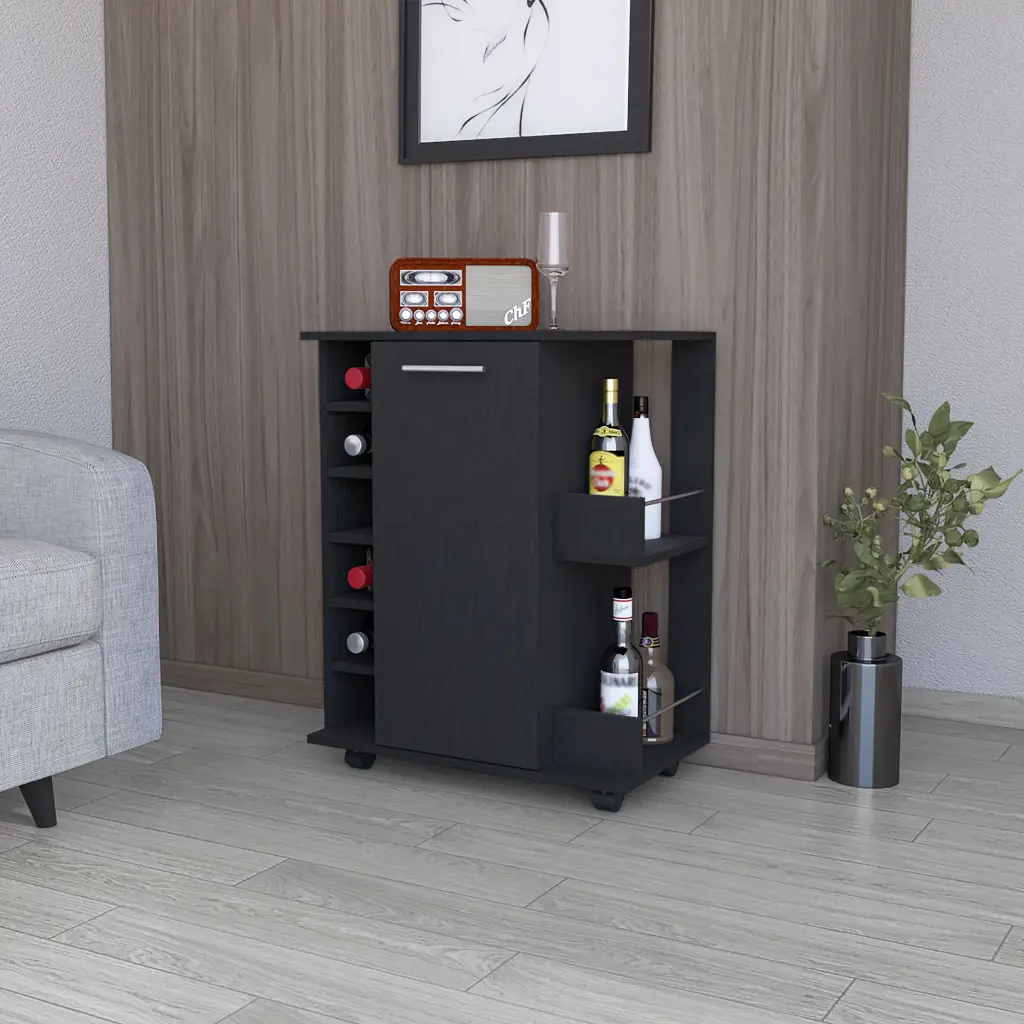 Newport Bar Cart Casters 6 Built- Wine Rack and 2 Open Shelves Shopping Basket rta muebles colombia