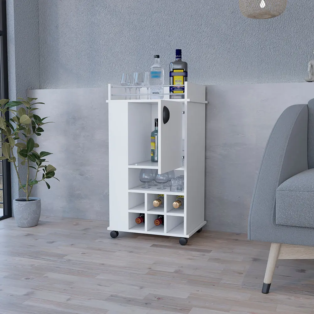 Bar Cart Casters Reese Six Wine Cubbies And Single Door White Finish treevol furniture