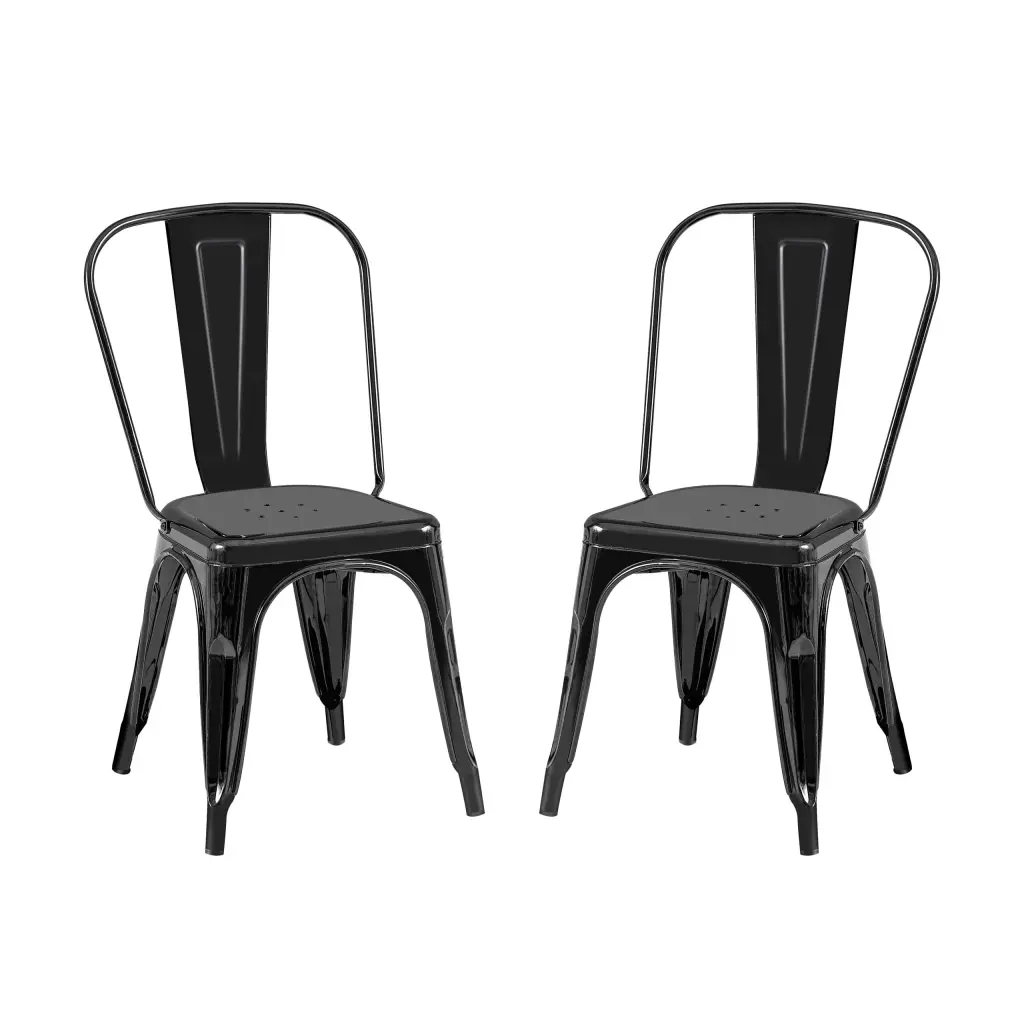 2 Piece Modern High Gloss Black Metal Dining Room Kitchen Bar Chairs Set kanepe