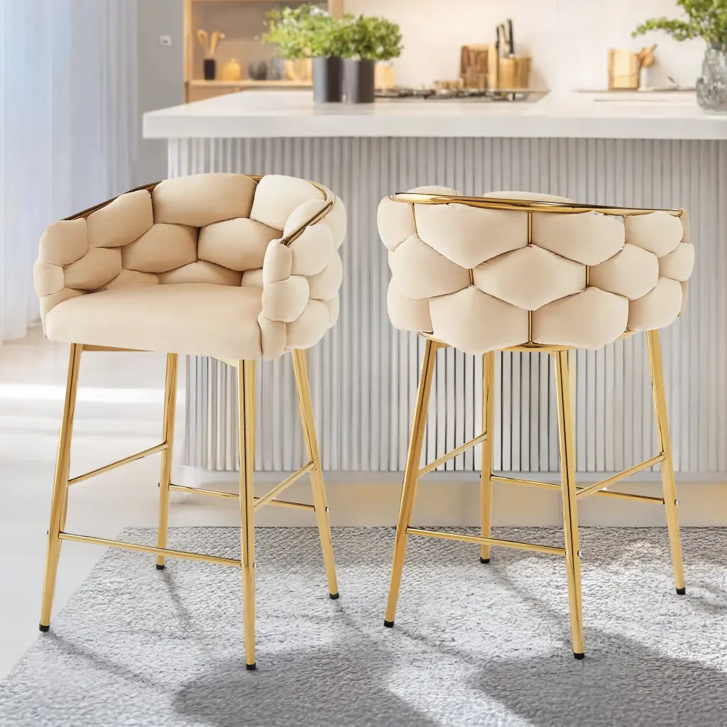 28 Inch Modern Counter Stools Set 2 Beige Iron Frame nh-onfind