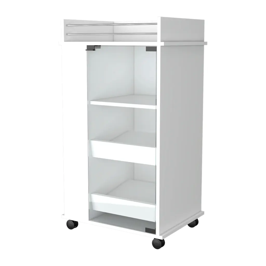 Lusk Bar Shopping-basket 2 Bottle Holder Shelf Glass Door and Casters fm furniture