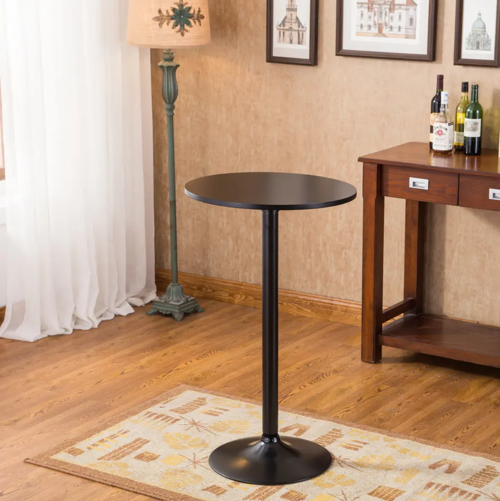 Belham Black Round Bar Table Black Leg and Base Metallic Finish hz