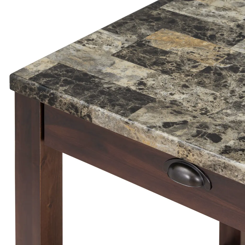 3 Piece Modern Faux Stone Bar Table Set Storage Drawers trexm