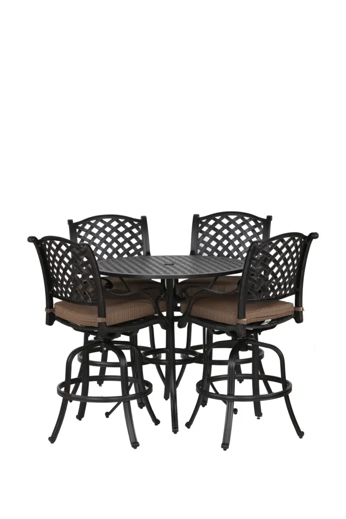 Round 4 Person 42 Inch Long Aluminum Bar Height Dining Set Cushions gathercraft