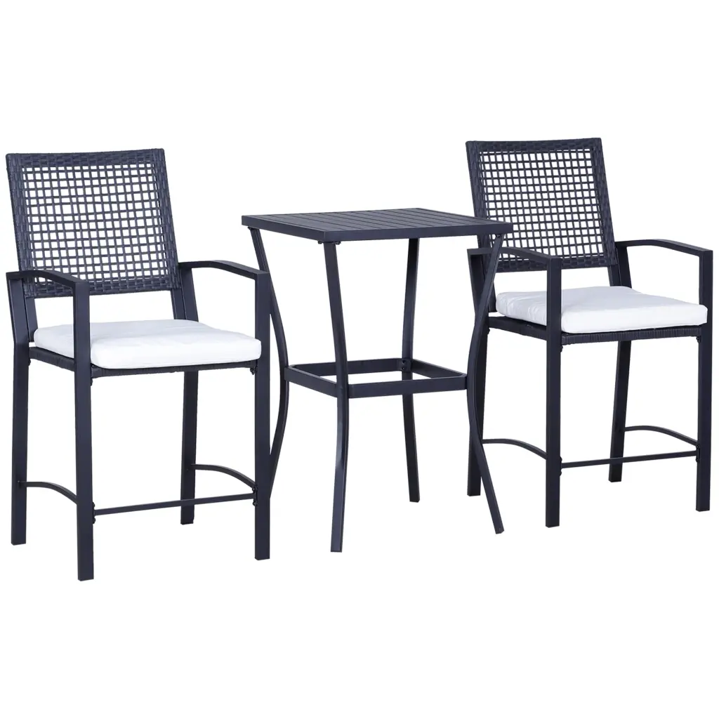 Outsunny 3 Piece Patio Bar Set Soft Cushions Rattan Wicker Outdoor Furniture aosom business