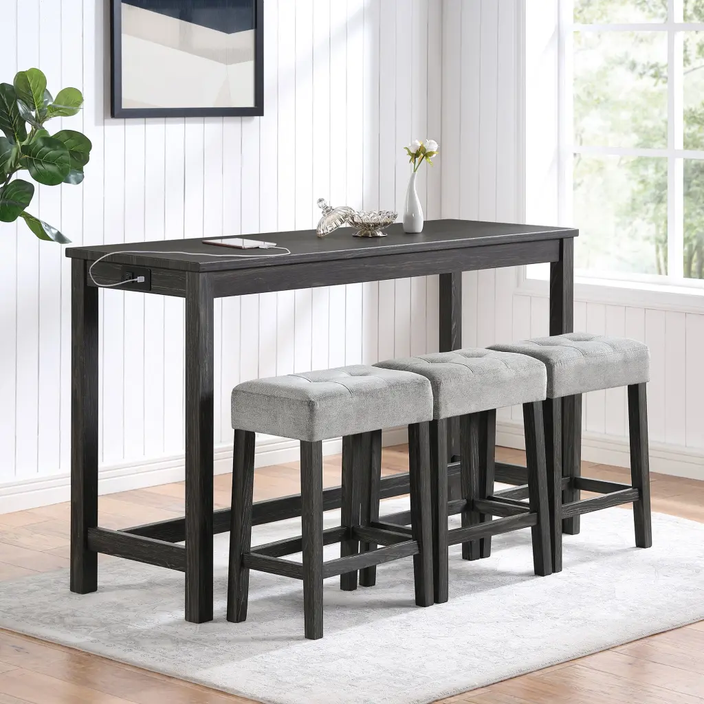 Bar Table Set Power Outlet Bar Table and Chairs Set 4 Piece Dining chuangyuan wood industry