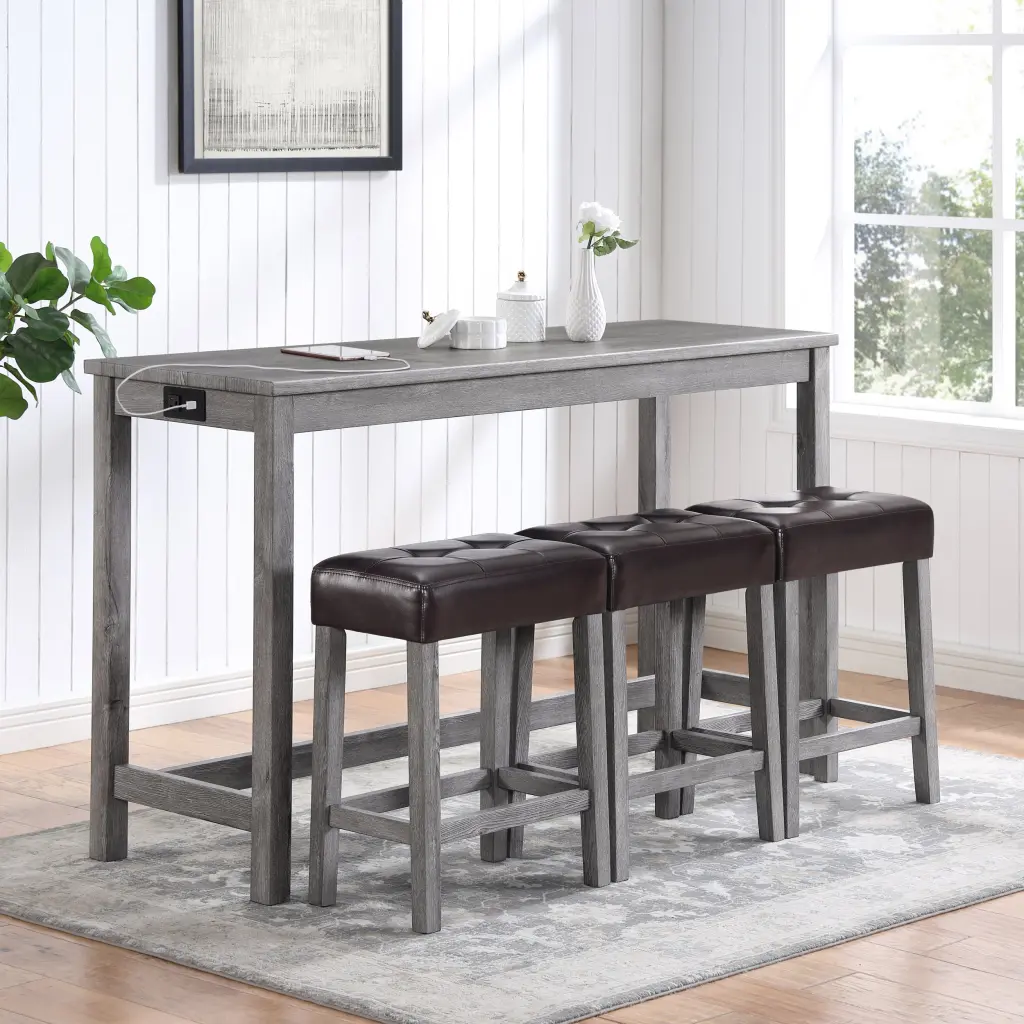 Bar Table Set Power Outlet 4 Piece Dining Table And Chairs chuangyuan wood industry