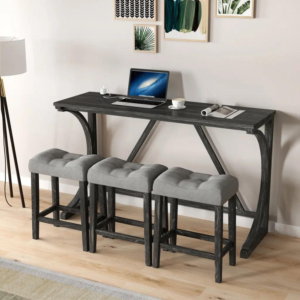 Bar Table Set Power Outlet 4 Piece Dining Set Bar Table And Chairs chuangyuan wood industry