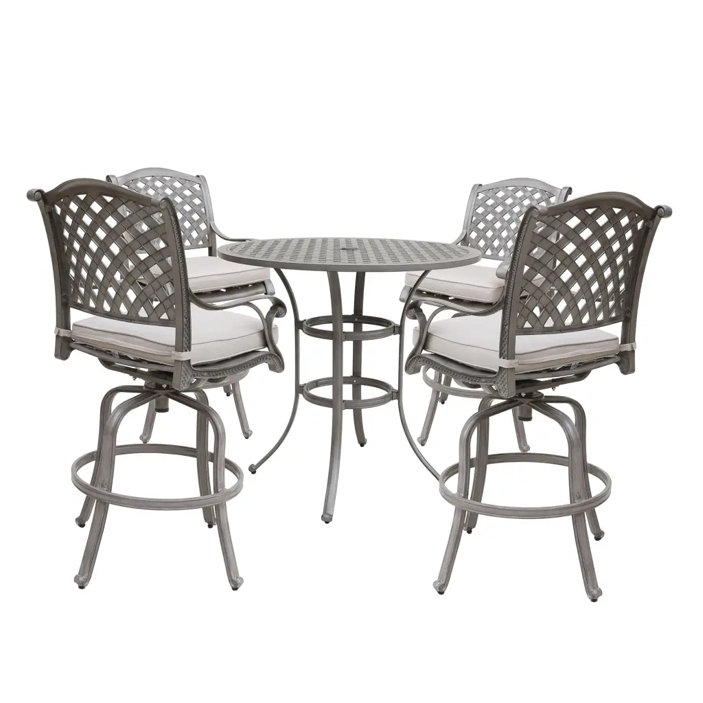 5-Piece Cast Light Metal Bar Set Cushion Grey Ash Aluminum gathercraft