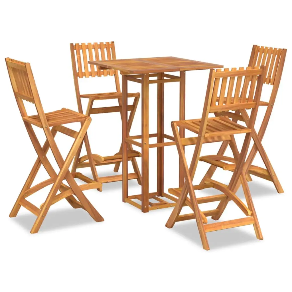 5 Piece Outdoor Bar Set Solid Acacia Wood Stools
