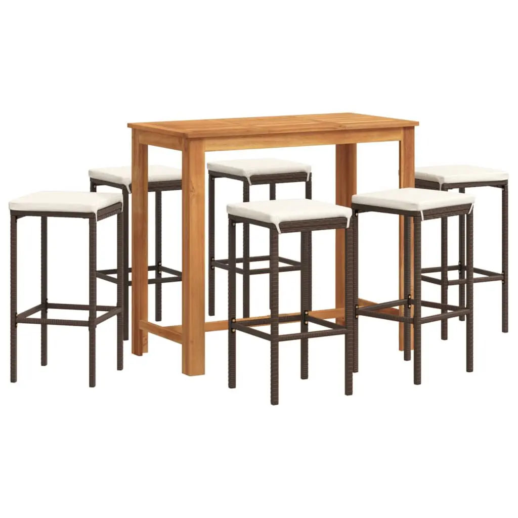 7 Piece Patio Bar Set Brown Solid Wood Acacia and Poly Rattan Outdoor Furniture
