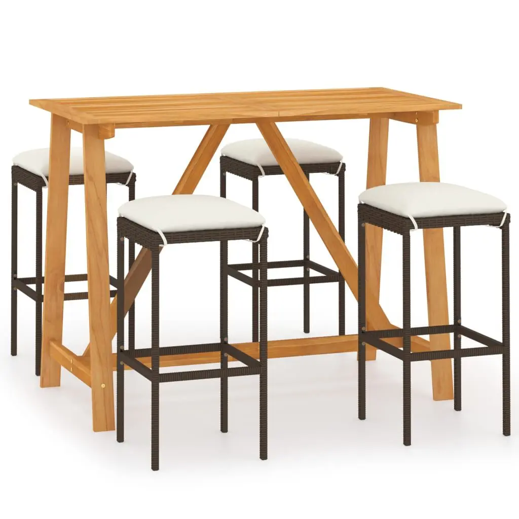 5 Piece Patio Bar Set Cushions Brown Outdoor Bar Furniture