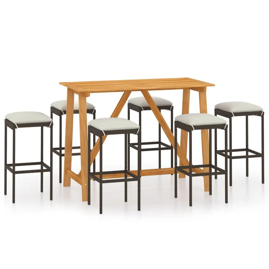 7 Piece Patio Bar Set Cushions Brown Outdoor Entertaining Set
