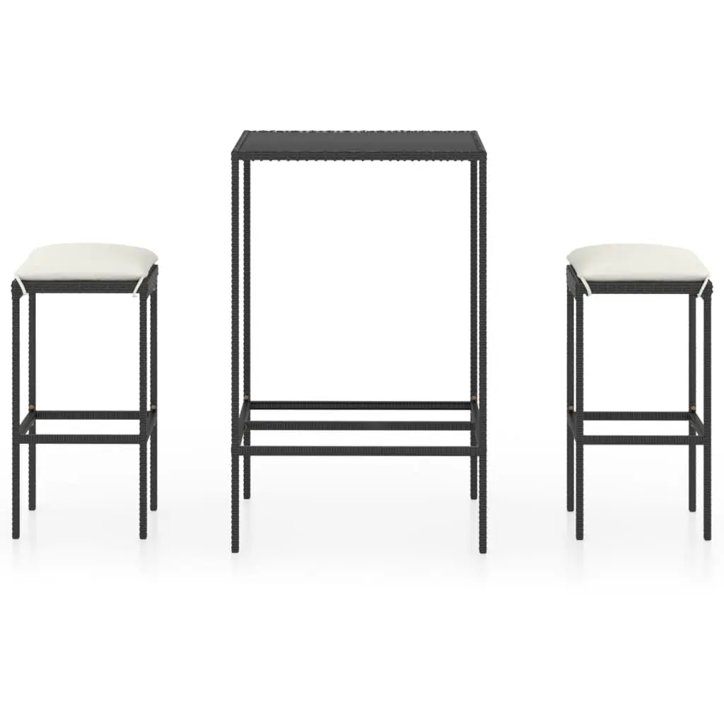 3 Piece Patio Bar Set Cushions Poly Rattan Black Outdoor Dining