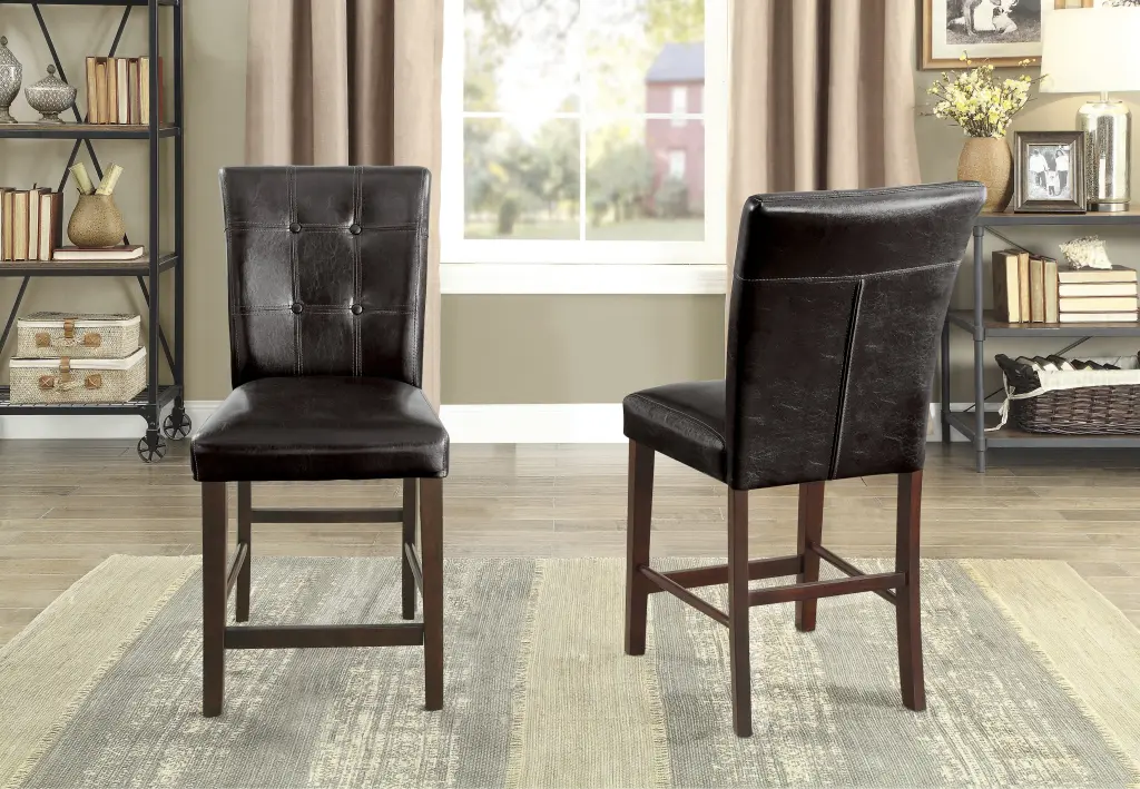Espresso Finish 2Pc Counter Height Chairs Faux Hide Upholstery kanepe