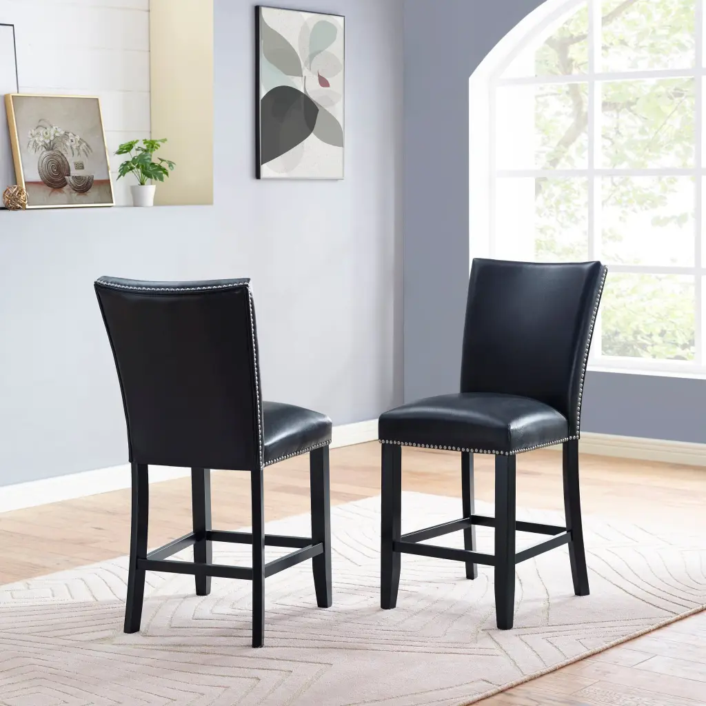 Camila Counter Chair Set 2 Black Black Timber steve silver furniture