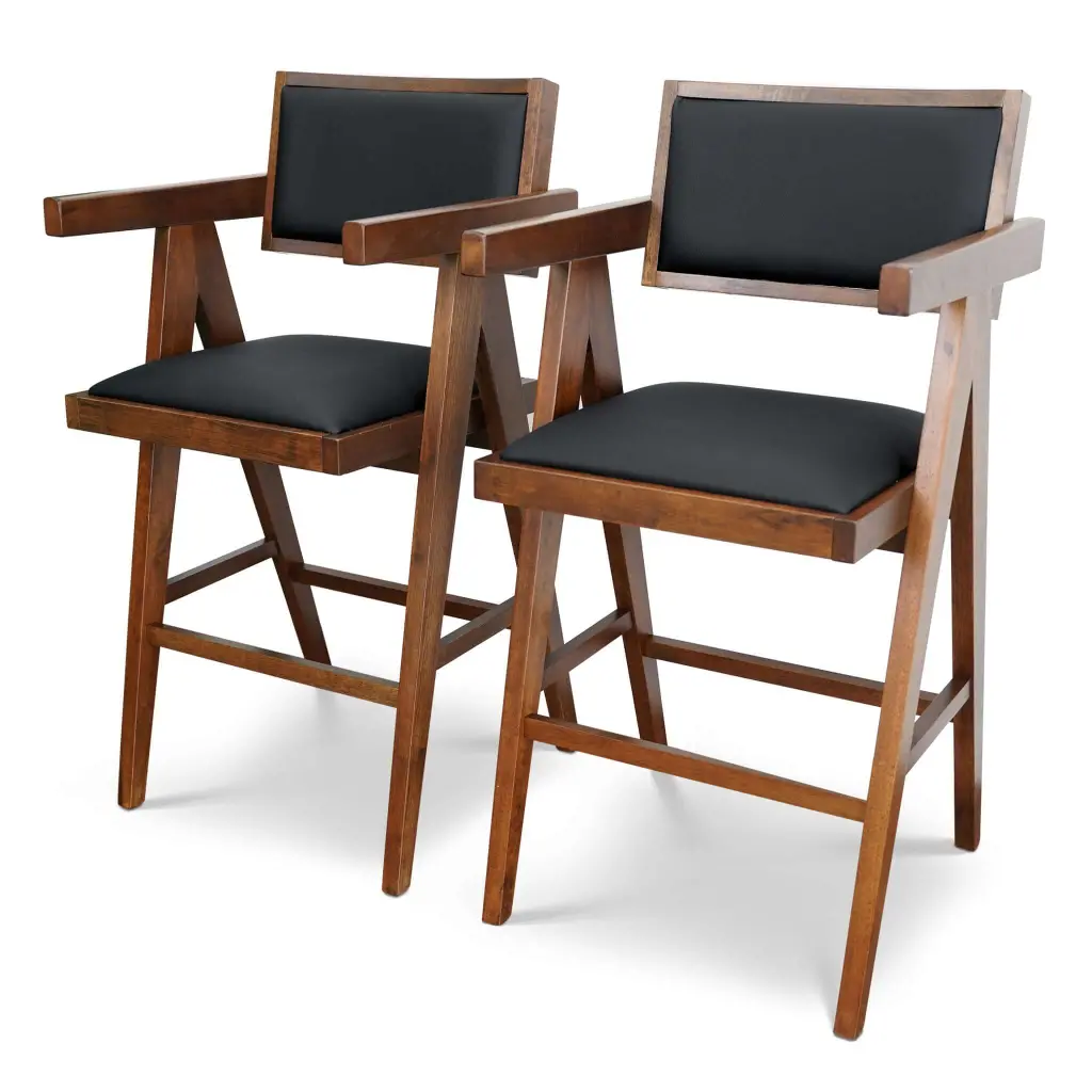 Athena Counter Chair Black Vegan Leather Solid Wood Frame ashcroft furniture