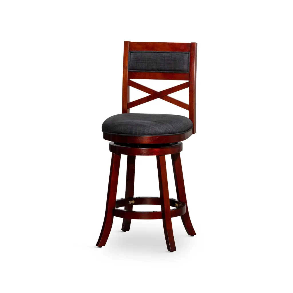 30 Inch Bar Height X Back Swivel Stool Cherry Finish and Charcoal Fabric dty home