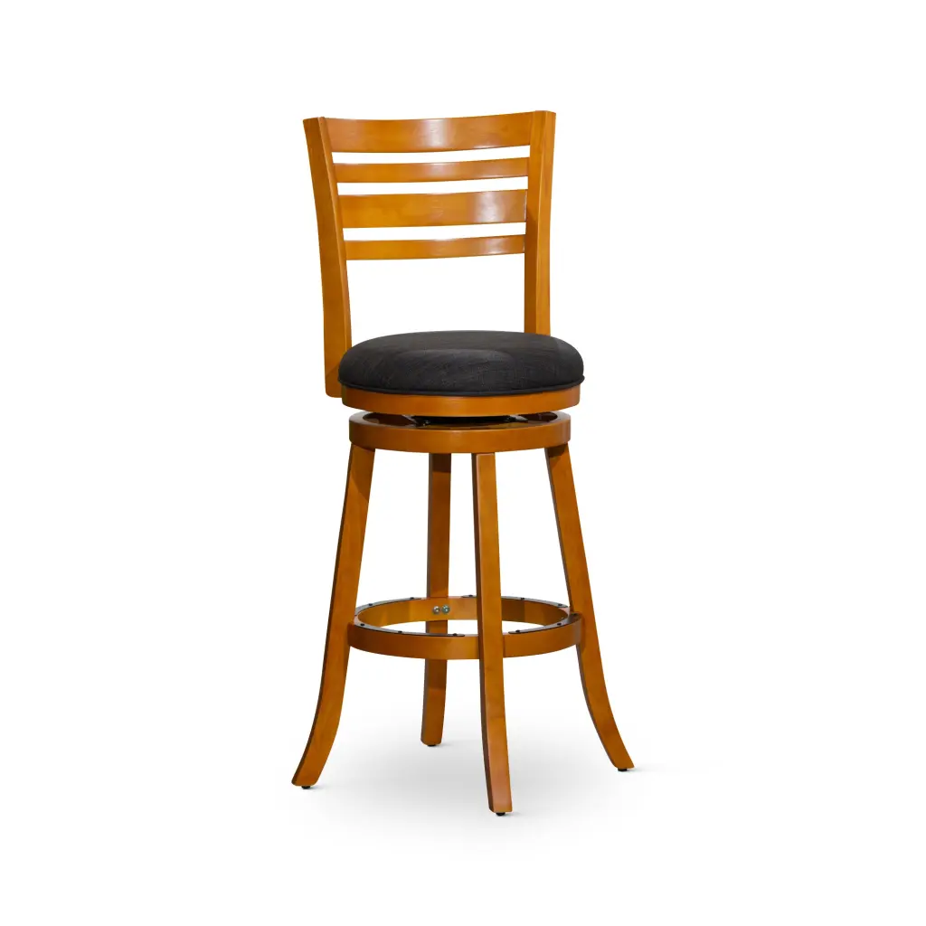 30 Inch Bar Height Slat Back Swivel Stool Natural Finish and Charcoal Material dty home