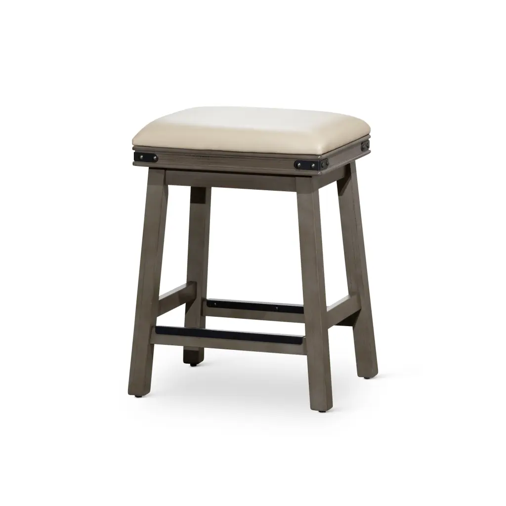 24 Inch Counter Stool Weathered Gray Finish and French Gray Leather Seat dty home