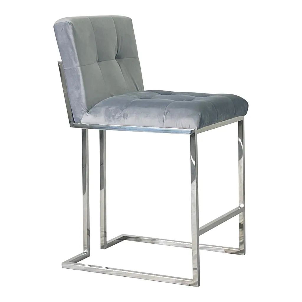 Shiny Metal And Gray Dining Chair Bar Stool Kitchen Stainless Steel furnings