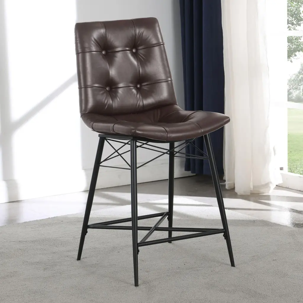 Brown Tufted Counter Height Stool Set 2 Solid Wood Dining Room Stools furniture max