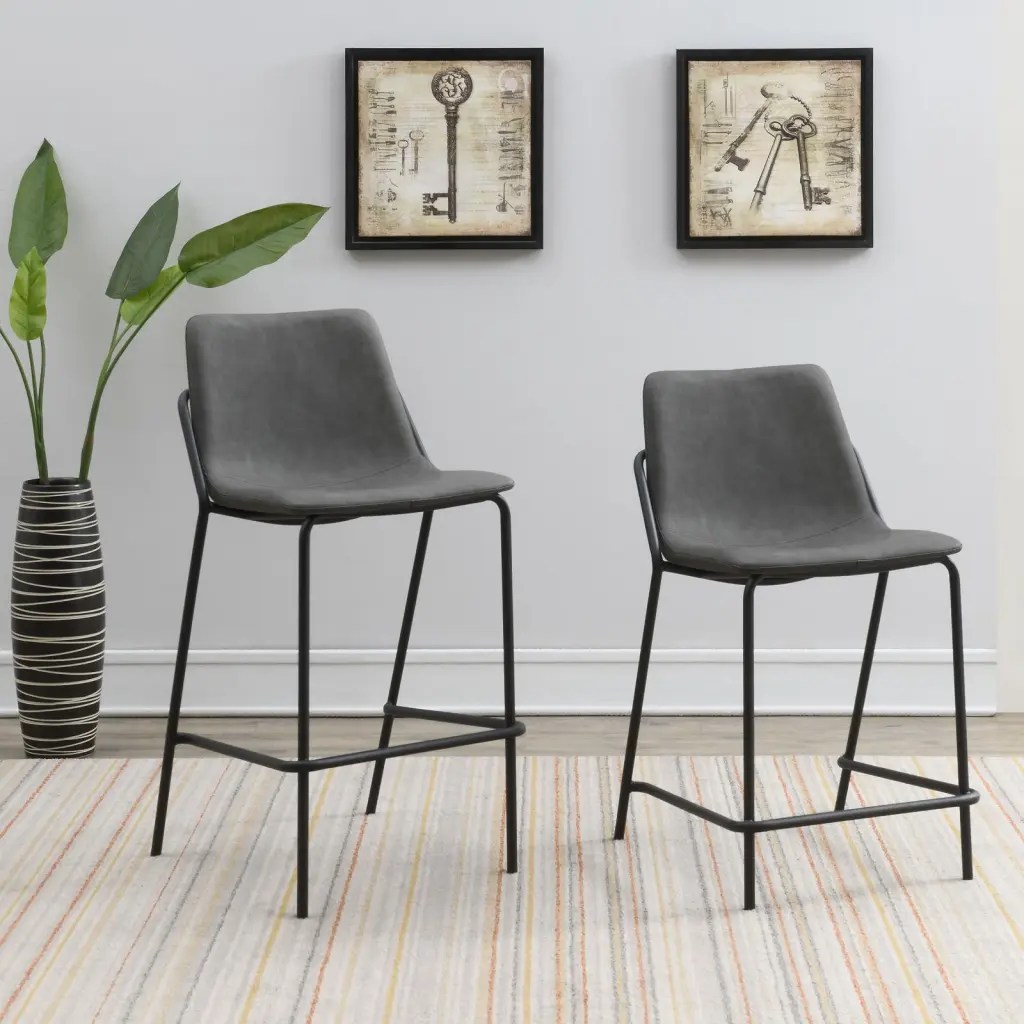 Grey And Black Bar Stools Set 2 Footrest Dining Room furniture max