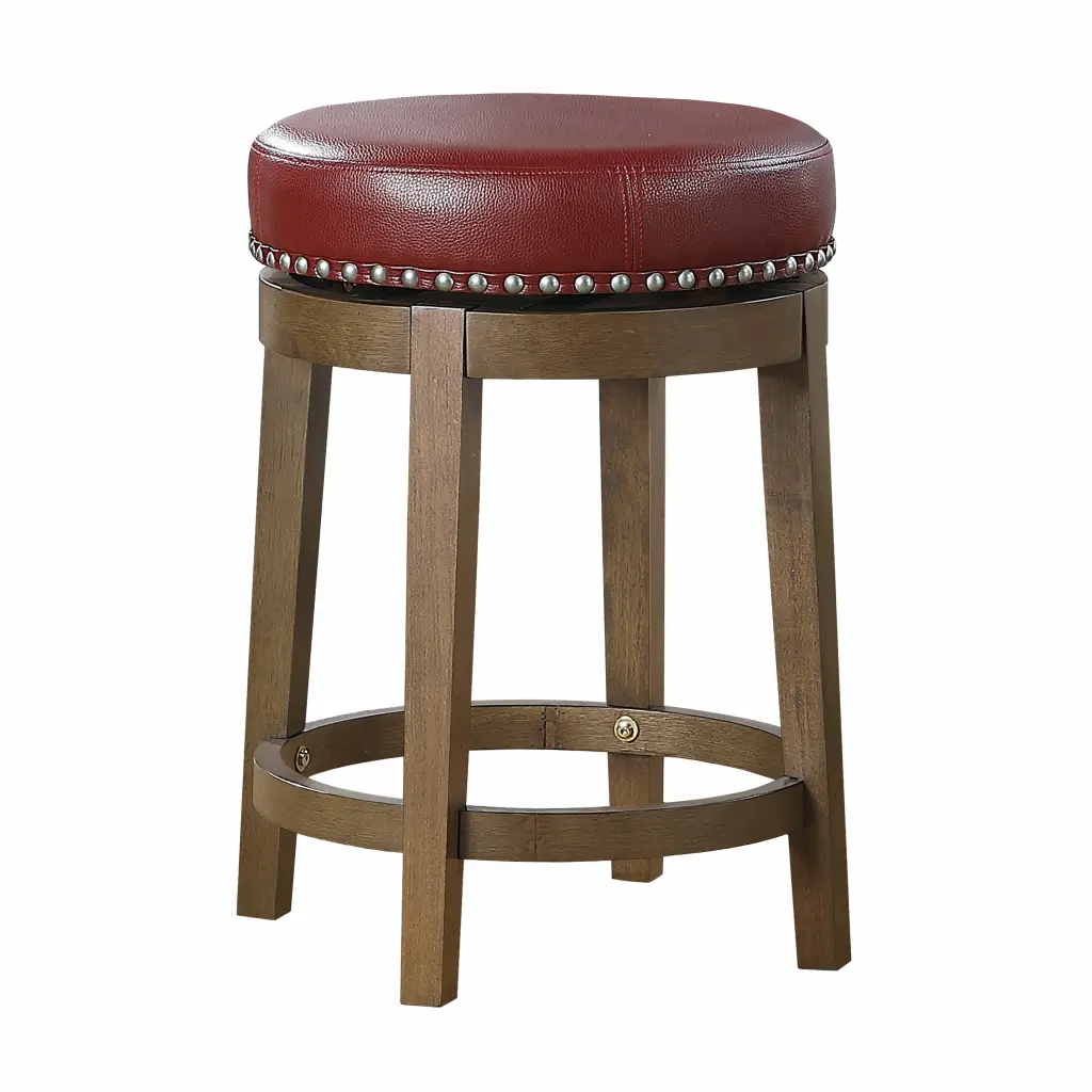 Round Swivel Counter Height Stools Set 2 Red Faux Leather 360 Degree kanepe