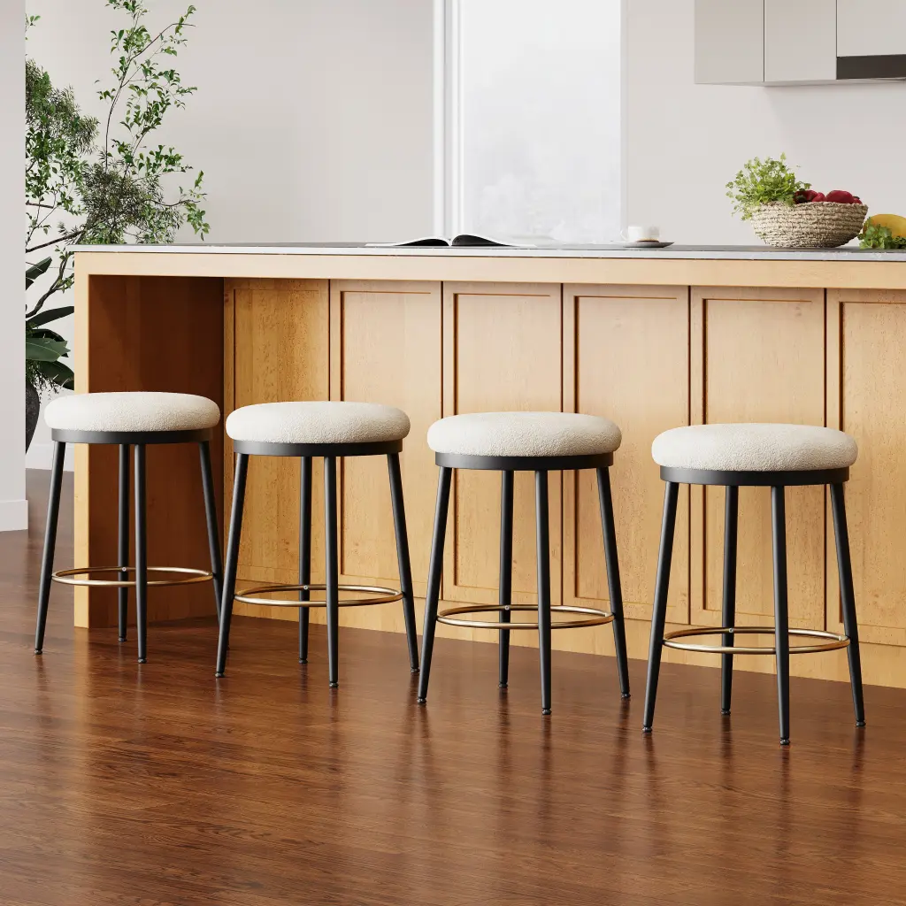 Set 4 Modern White Counter Stools Iron Base 24.75 Inch nh-onfind