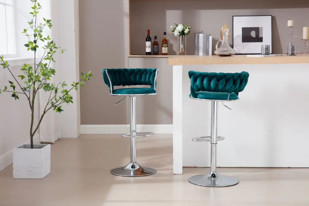Set 2 Swivel Bar Stools Chrome Footrest and Height Adjustable Base rnb