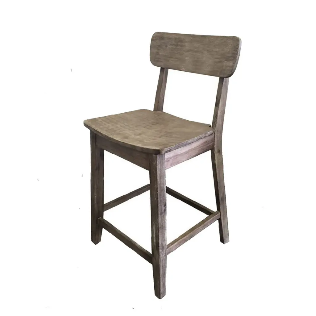 Curved Seat Wooden Frame Counter Stool Cut Out Backrest Gray Gray royal hampton