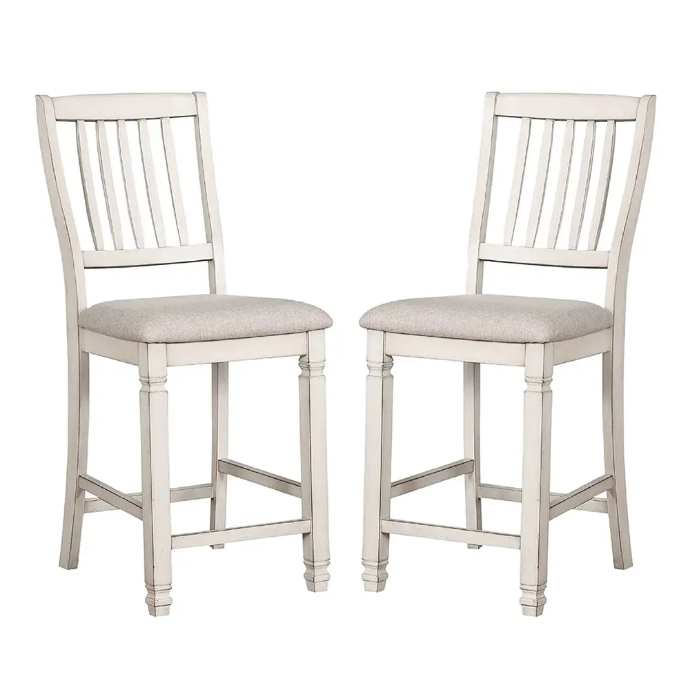 Pack 2 Counter Height Chairs Antique White and Light Gray simple relax