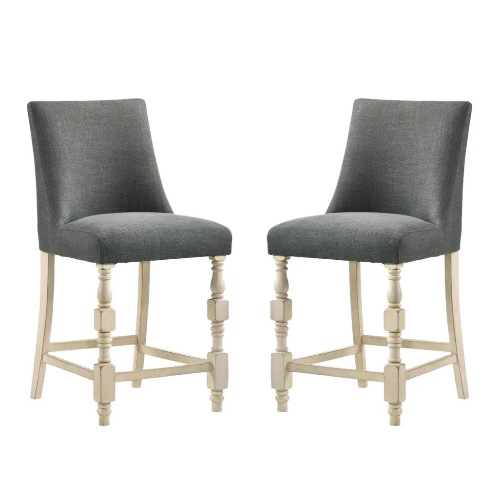 Set 2 Upholstered Dark Gray Counter Height Chairs Ivory Fabric simple relax
