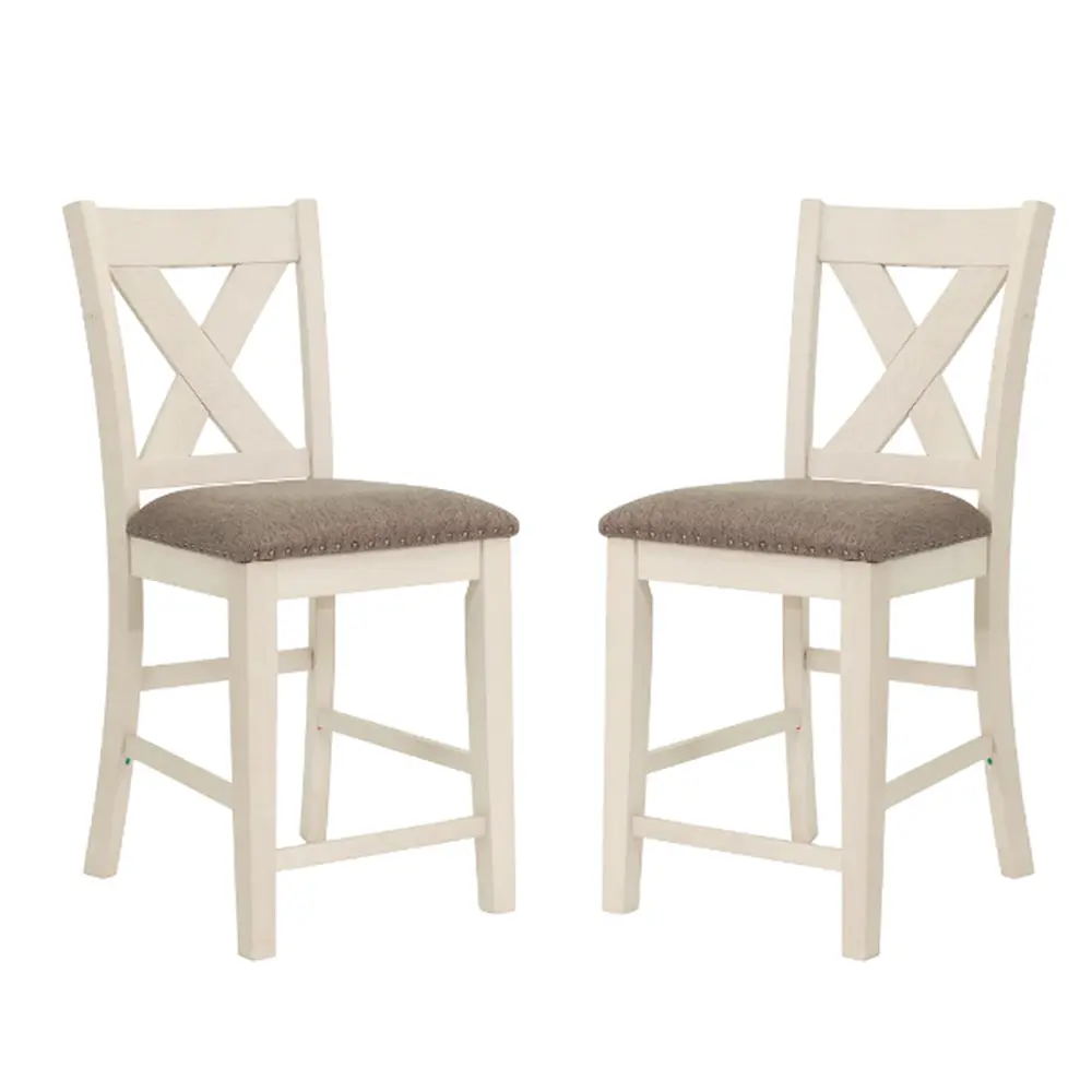Set 2 White And Grey Counter Height Chairs X Cross Back Solid Wood simple relax