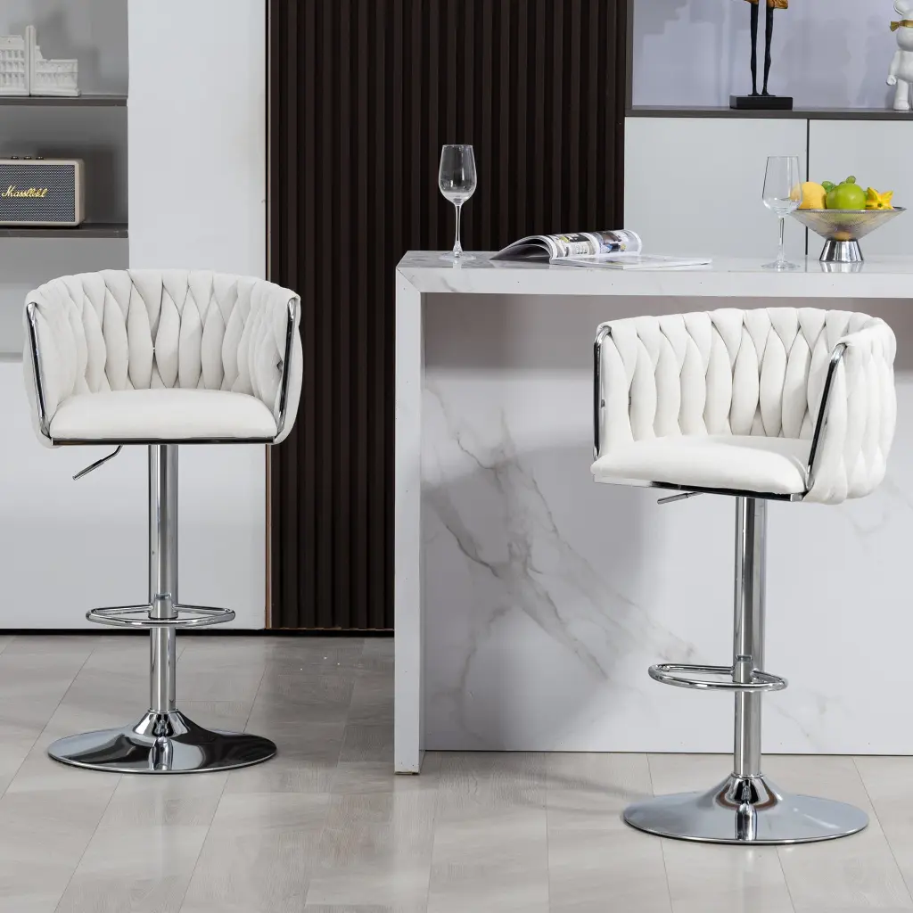 360 Material Cover Swivel Bar Stools Set 2 Customizable Counter Height Stools