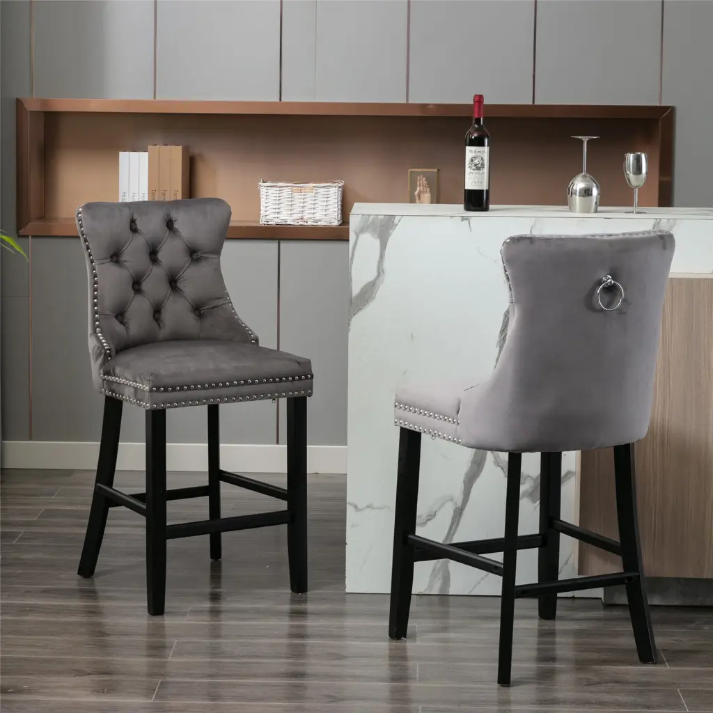 Contemporary Velvet Upholstered Barstools Button Tufted Decoration a-a furniture