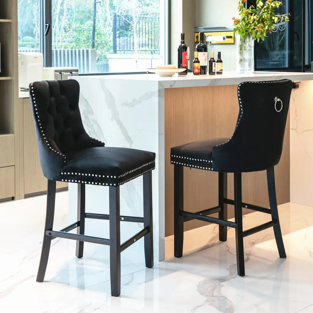 Contemporary Velvet Upholstered Barstools Button Tufted Decoration a-a furniture