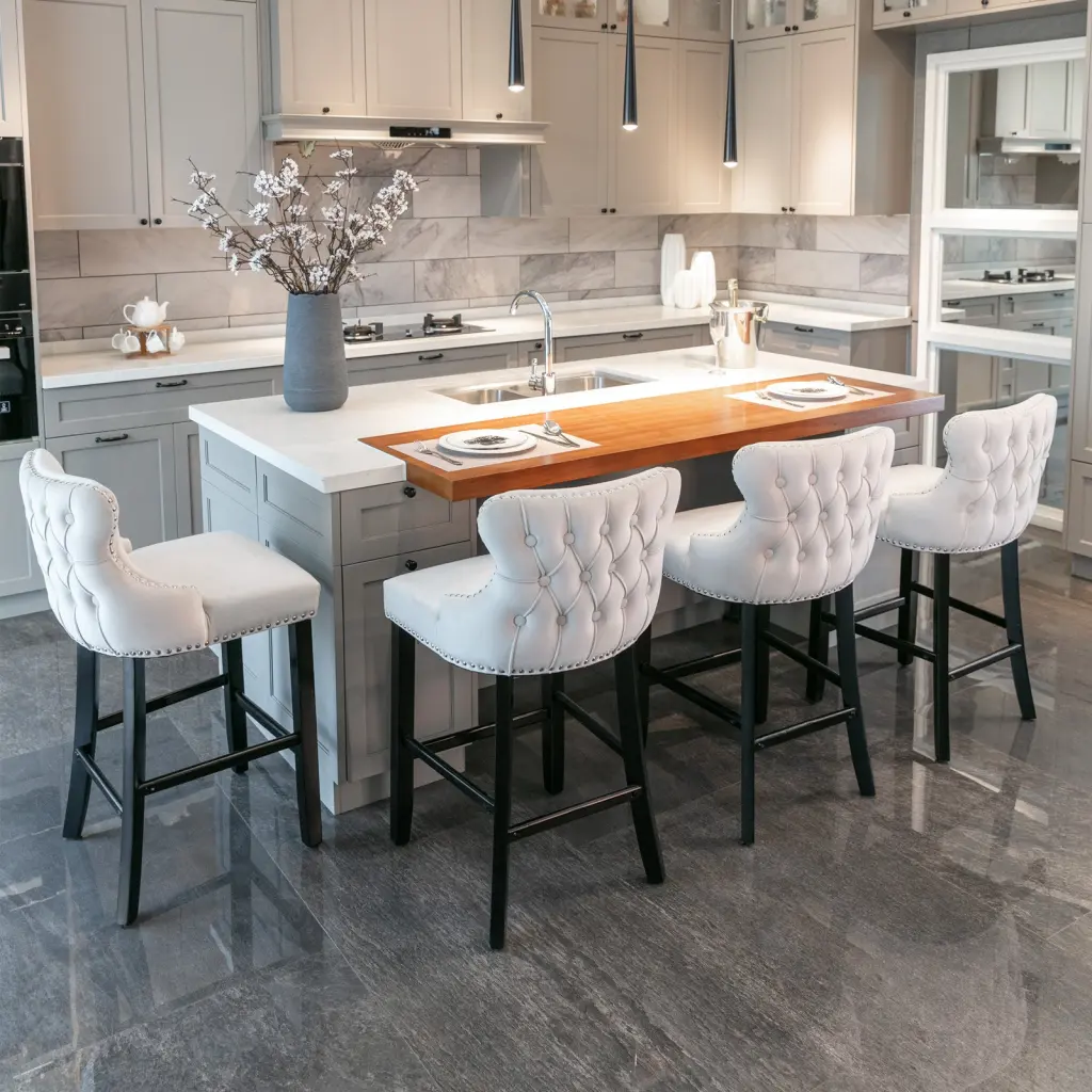 Contemporary Velvet Upholstered Wing Back Barstools Button Tufted Design a-a furniture