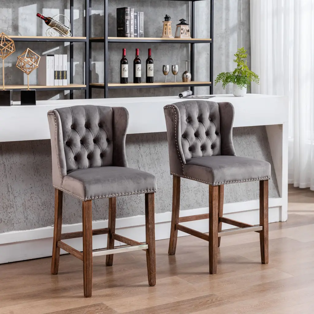 Counter Height Bar Stools Upholstered 27 Inch Seat Height Wingback Kitchen Stools Set a-a furniture