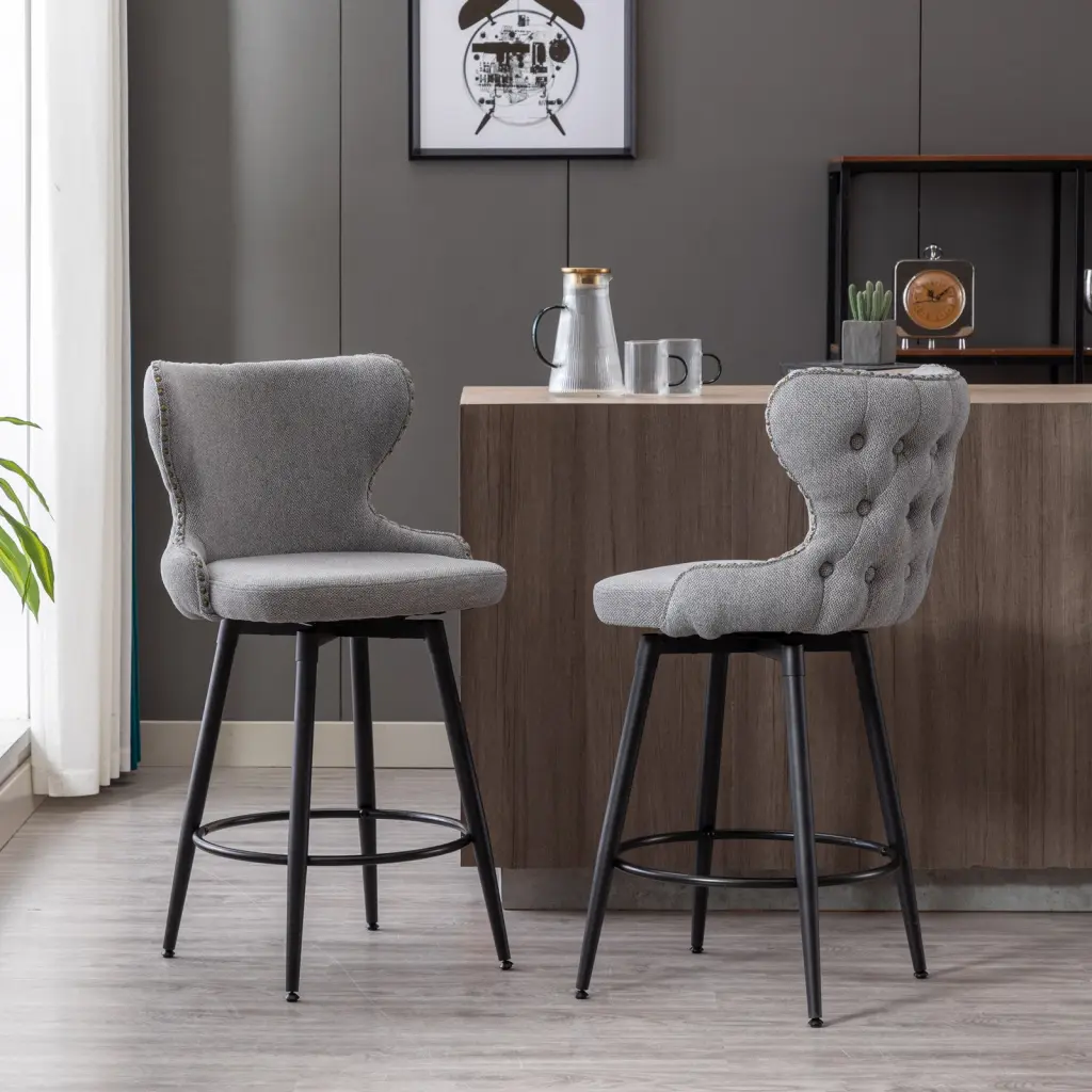 Counter Height 25 Inch Modern Linen Material Counter Chairs 180 Swivel Bar Stools a-a furniture