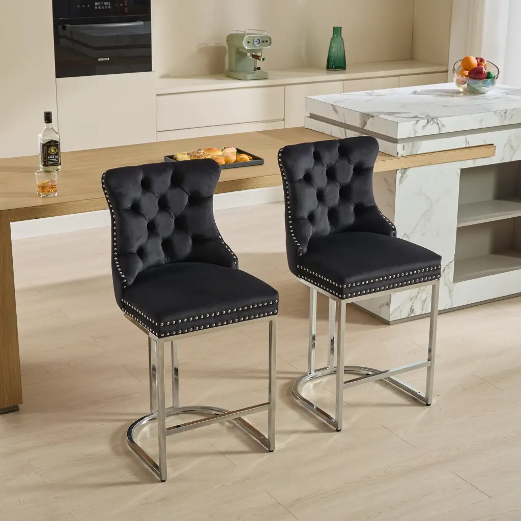 25 Inch Counter Height Bar Stools Set 2 Modern Velvet Barstools Backrest a-a furniture