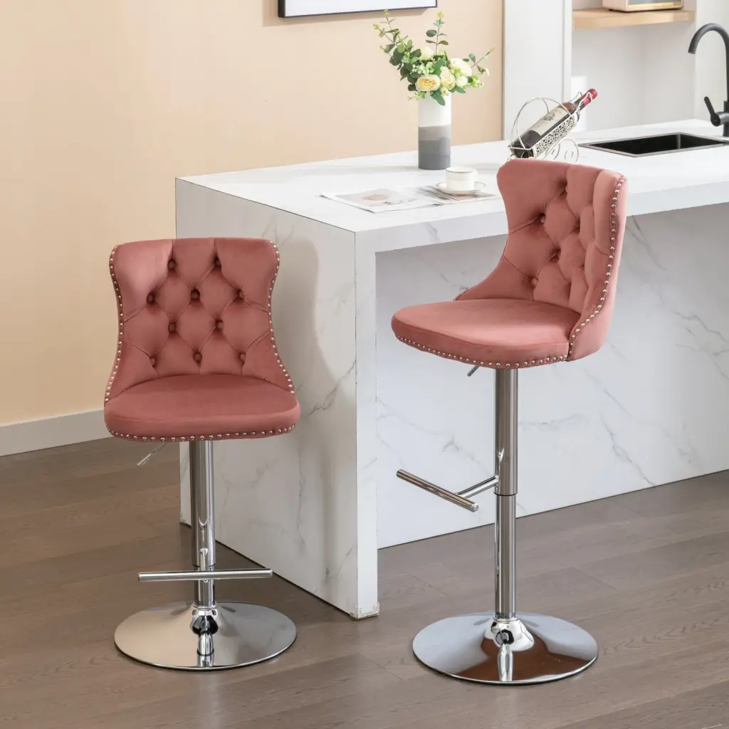 Swivel Velvet Barstools Adjustable Seat Height from 25 to 33 Inch Modern Design a-a furniture